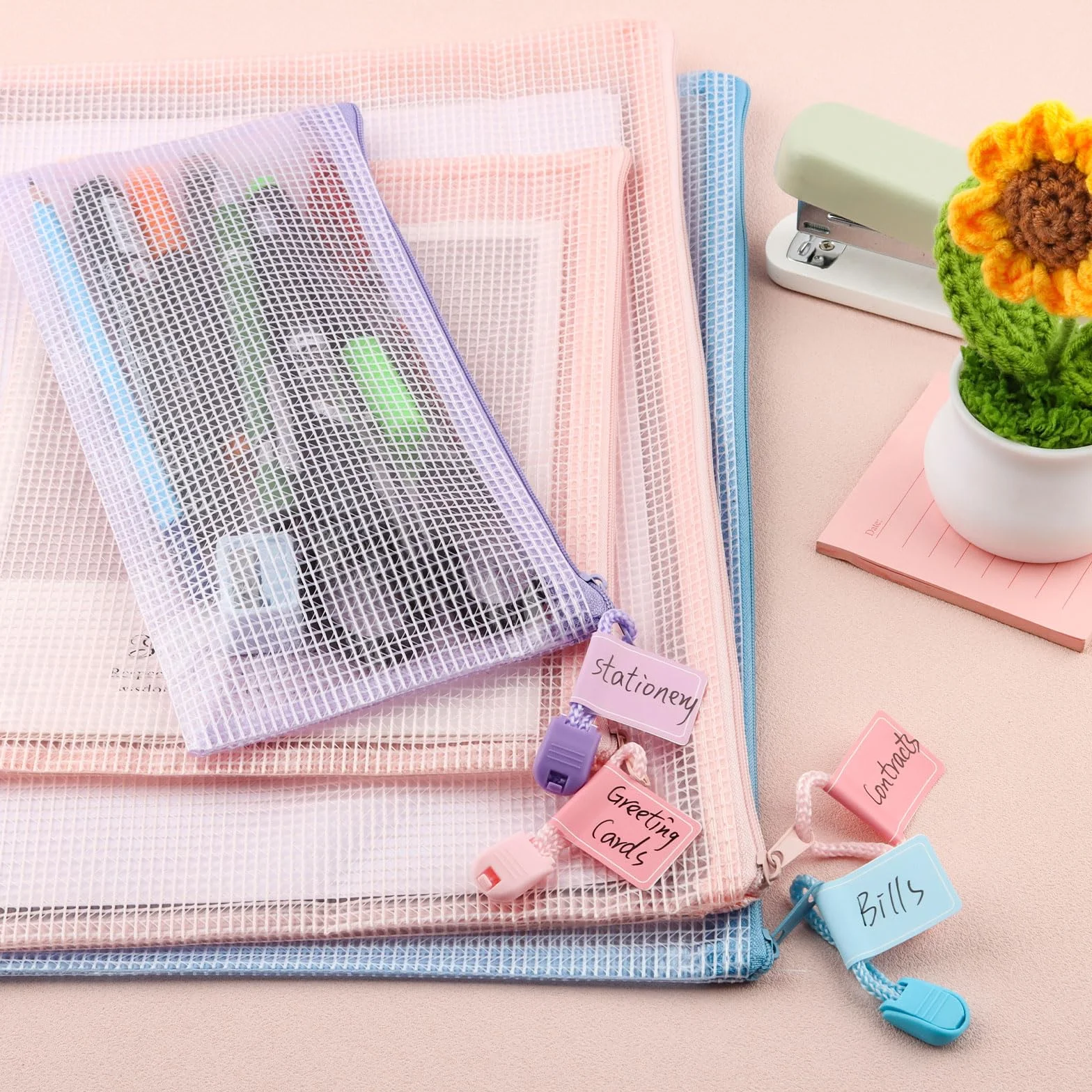 15 Pezzi Borse di File Mesh A4/A5/A6, Busta Porta Documenti con Cerniera, Buste Plastica Zip, Sacchetto di Zip Impermeabile, Buste a Rete Organizzatrici Documenti con Zip, per Ricevute, Documenti