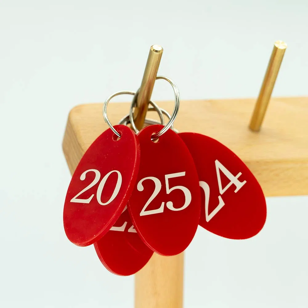Portachiavi numerati con etichette acriliche, (rosso, 01-25)
