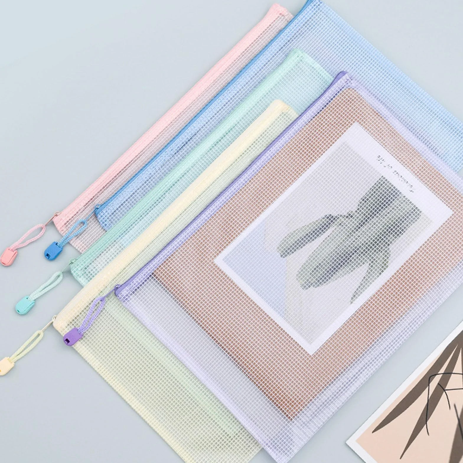 15 Pezzi Borse di File Mesh A4/A5/A6, Busta Porta Documenti con Cerniera, Buste Plastica Zip, Sacchetto di Zip Impermeabile, Buste a Rete Organizzatrici Documenti con Zip, per Ricevute, Documenti