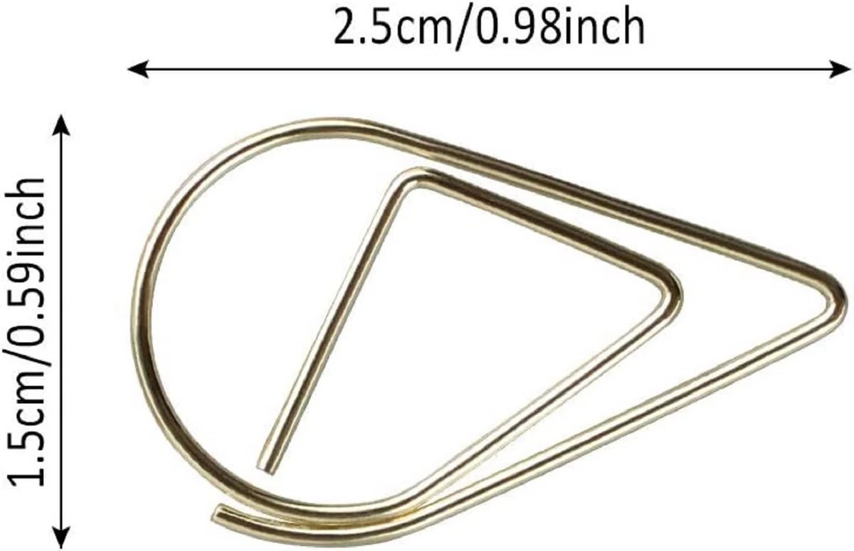 100 pezzi Goccia d'acqua graffetta forniture per ufficio graffetta in metallo multi-parola graffetta graffetta creativa per graffette a forma di goccia d'acqua per libri, memo, carta (bronzo)