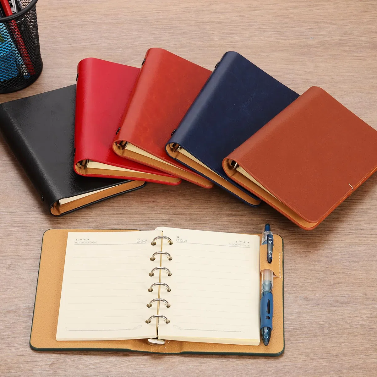PATIKIL 6 Anelli Copertina Binder, A7 Taccuino In Pelle Mini Ricaricabile Con 50 Fogli A Righe, Planner Personale, Marrone