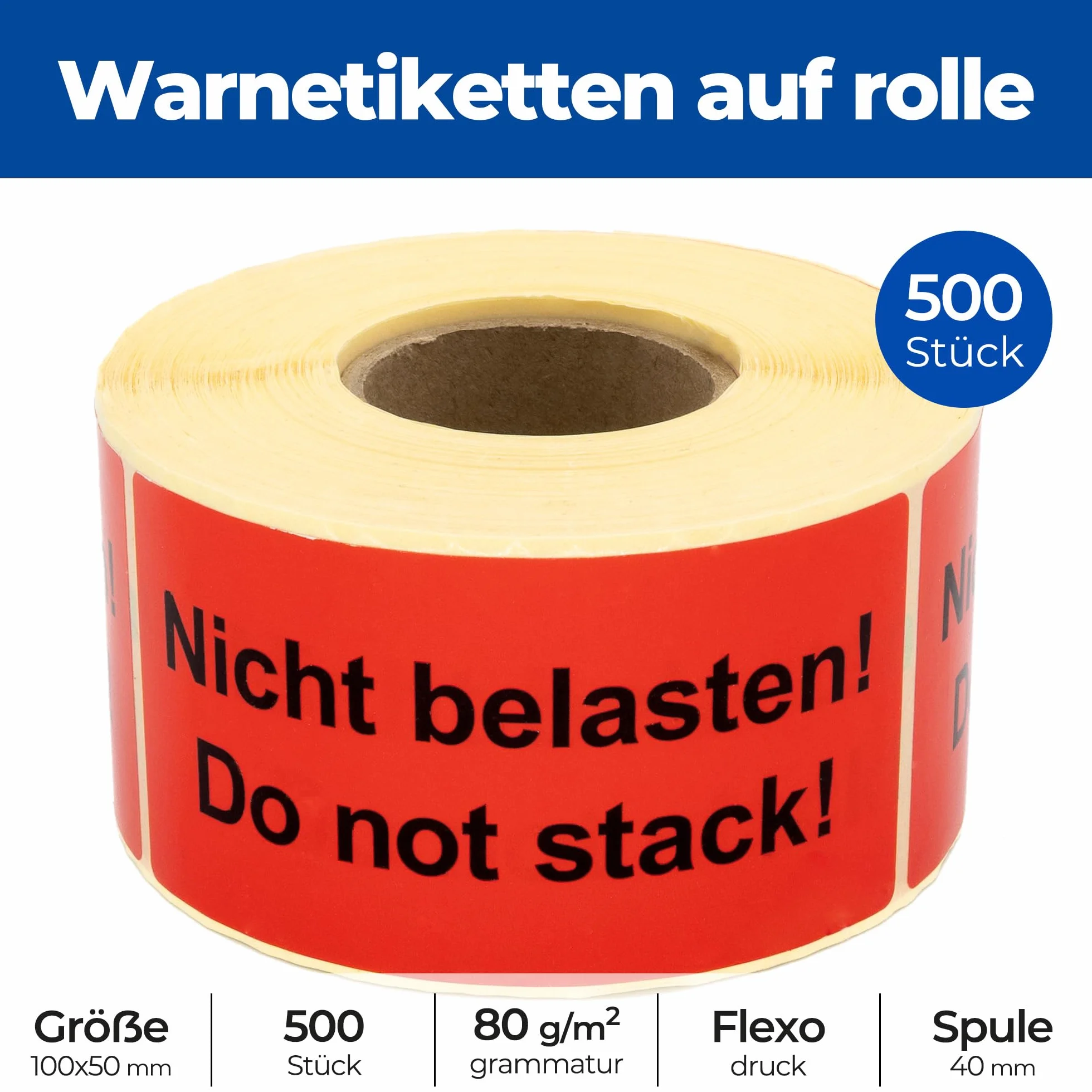 Etichette di avvertimento su rotolo, 100 x 50 mm, 500 pezzi, non appesantire. Do not stack! – Adesivi per spedizione, carta autoadesiva, colore rosso chiaro, forte aderenza, istruzioni per