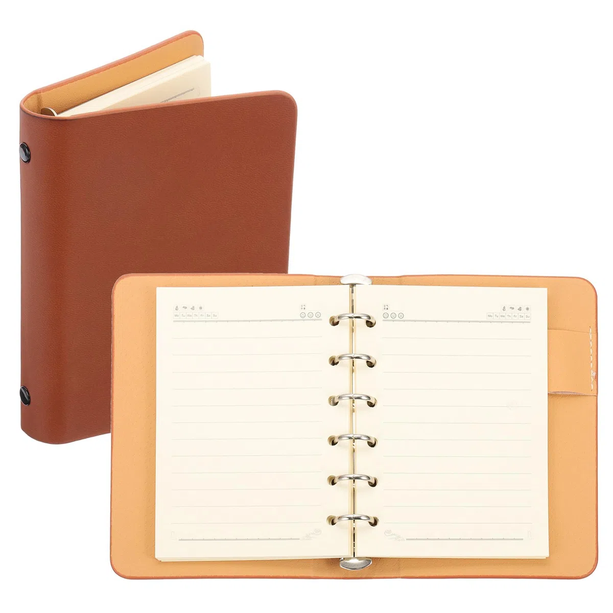 PATIKIL 6 Anelli Copertina Binder, A7 Taccuino In Pelle Mini Ricaricabile Con 50 Fogli A Righe, Planner Personale, Marrone