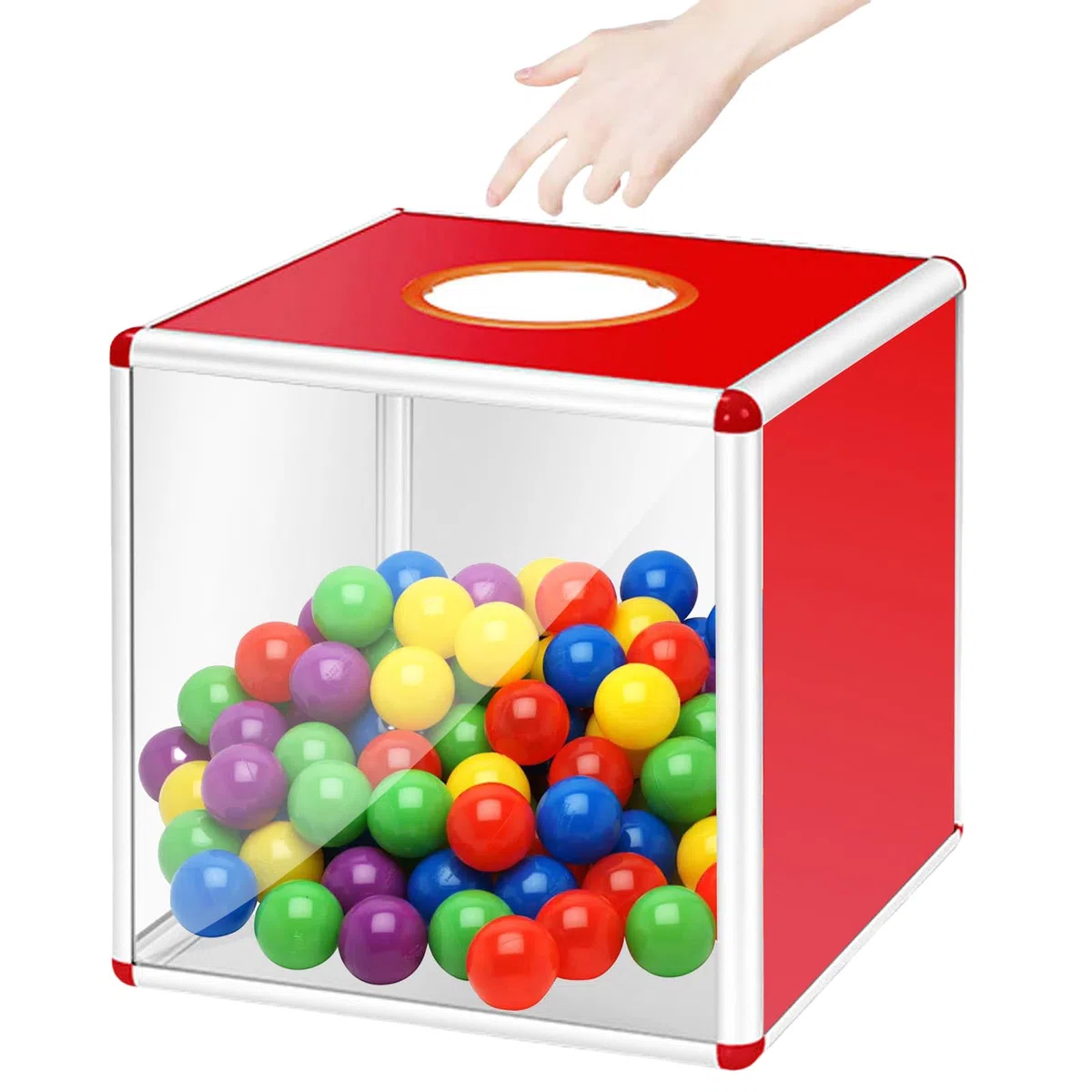 Scatola della Lotteria Trasparente in Acrilico da 25 cm - Tombola e Urne Elettorali Con Lega di Alluminio - Quadrata per Donazioni e Gioco