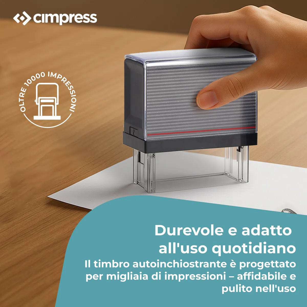 Cimpress Timbro Auto-Inchiostrante Personalizzato con Testo, per Nome, Indirizzo o Azienda, 5,7 x 2,1 cm, Inchiostro Nero, Ideale per Documenti, Fatture e Ufficio
