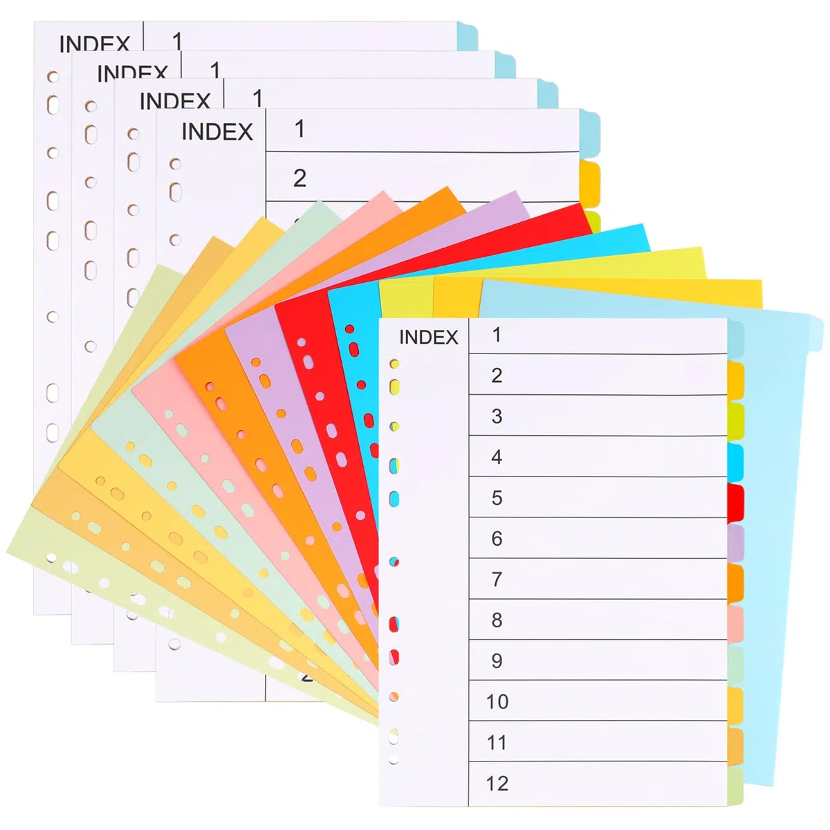 Divisori per cartelle A4, 12 divisori per cartelle scrivibili, 11 fori, con copertine digitali, divisori per indici, adatti a tutti i divisori verticali A4, confezione da 5