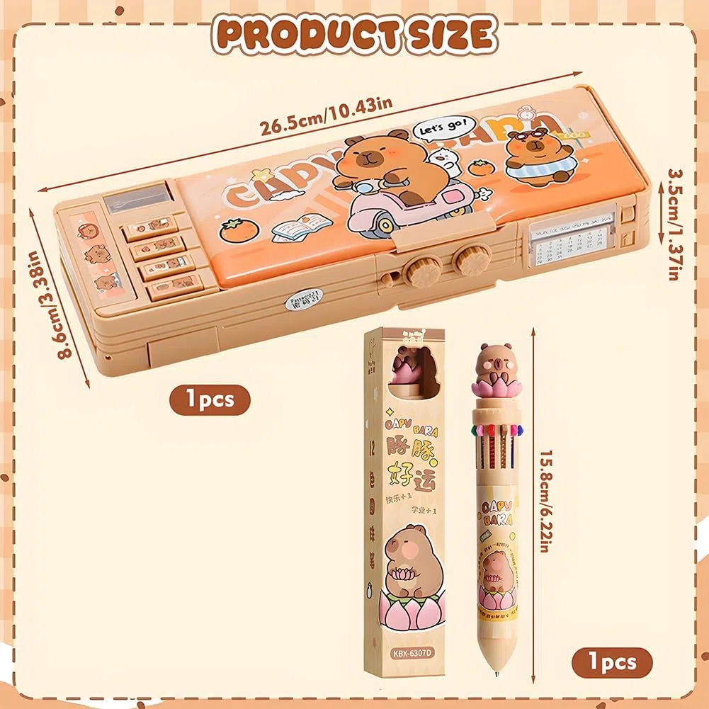 Capybara Astuccio Multifunzione Pop Up, 12 In 1 Multicolori Penna, Capybara Set di Astuccio, Con Serratura a Password, Penna a Sfera Retrattile, Regalo Carino per Bambini & Studenti