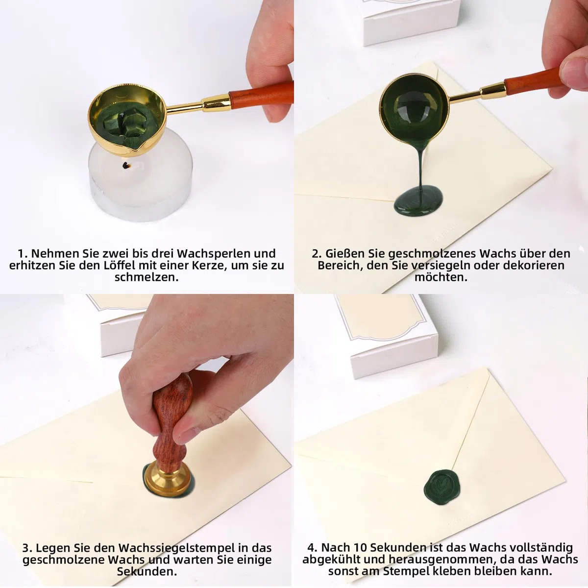 Kit Ceralacca Vintage - Timbro Cuore (Amore, Verde Scuro) - 300 Pezzi per Buste, Inviti, Biglietti, Regali e Timbri