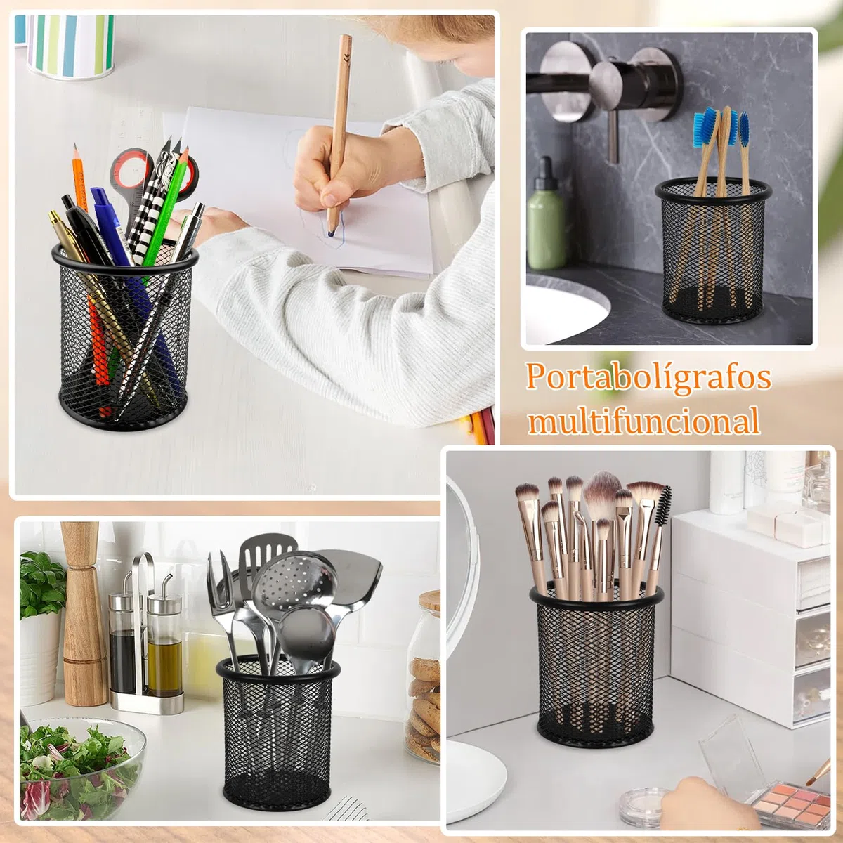 DIFIT Portapenne in metallo, porta penne nero, portapenne da scrivania, Portapenne rotondo, 4 pezzi porta penne porta matite per scrivania, Ø:9cm*H:10cm