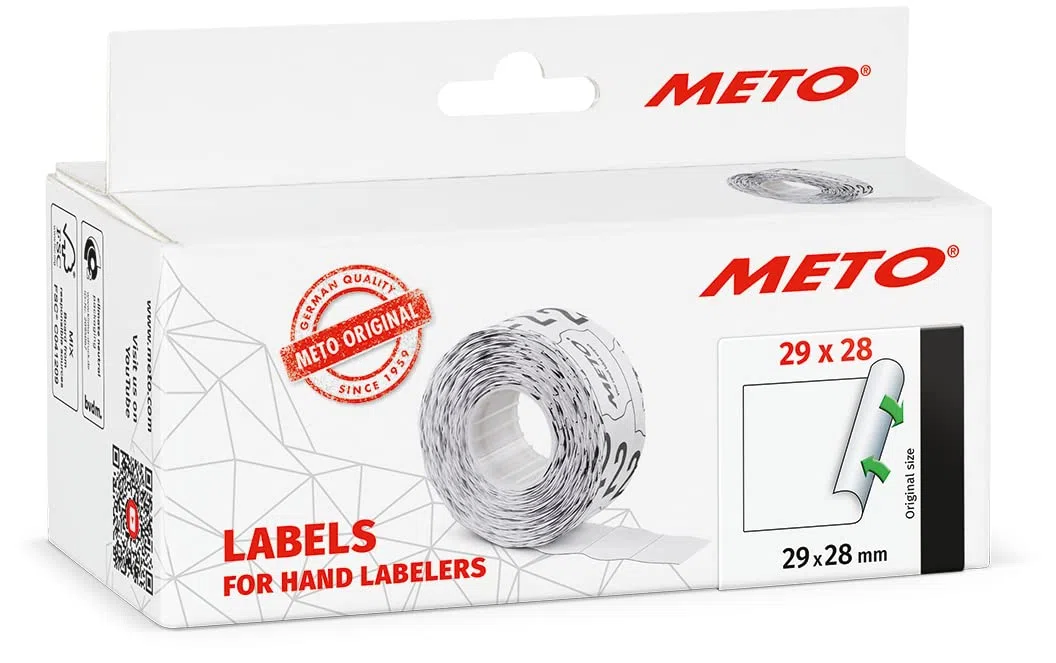 Meto Etichette per prezzatrici (29x28 mm, 3 linee, 3500 pezzi, bianco, rimovibili, per Meto, Contact, Sato, Avery, Tovel, Samark, ecc.)