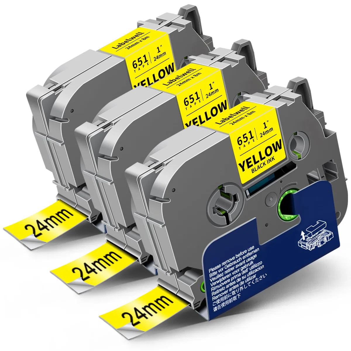 Labelwell Nastro per Etichette Compatibile per Brother TZe-651 TZe651 TZ651 24mm Laminato Tape Nero su Giallo per Brother Ptouch PT-E500VP PT-P900W PT-P950NW PTD600 PT-P750W PT-H500LI PT-2430PC, 3Pz