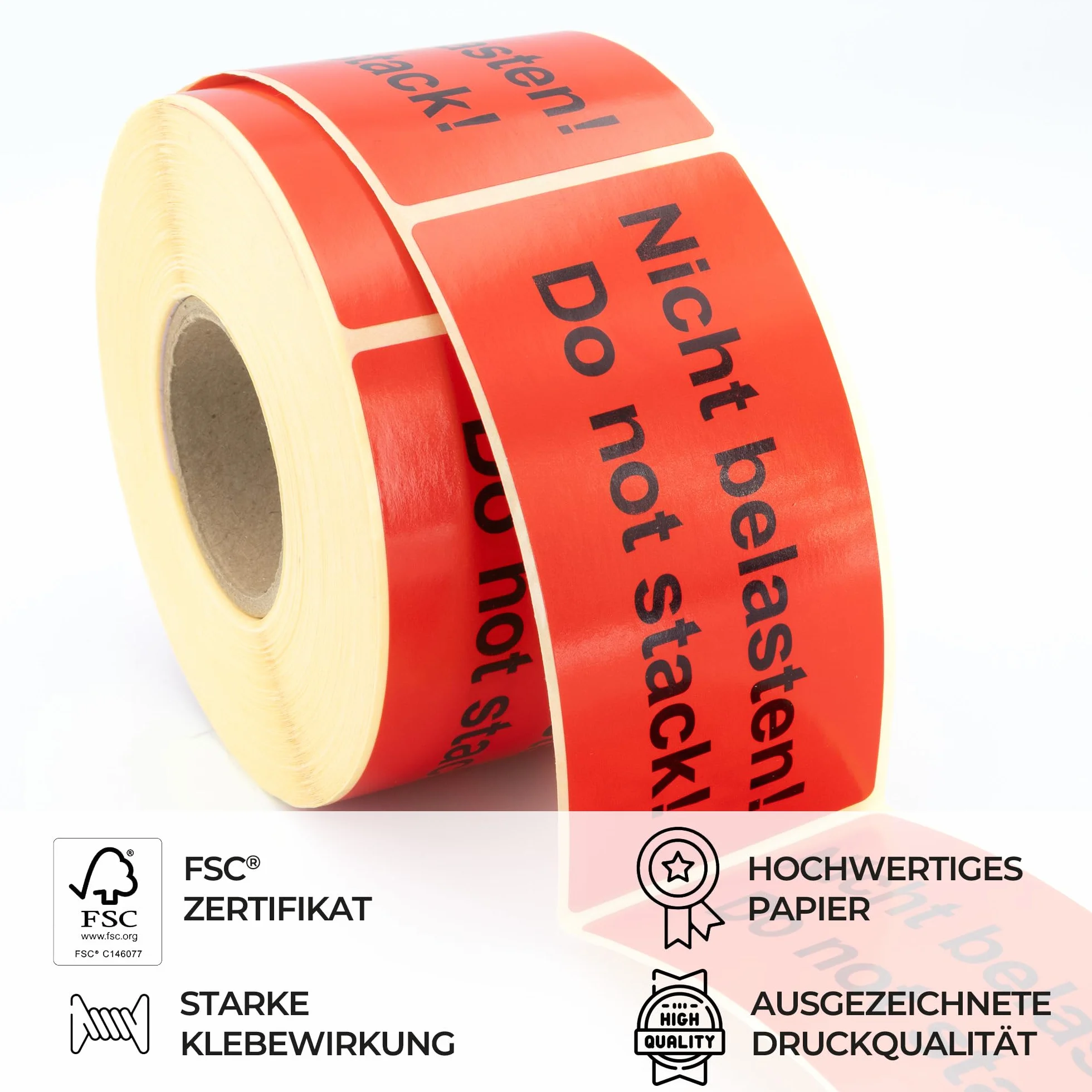 Etichette di avvertimento su rotolo, 100 x 50 mm, 500 pezzi, non appesantire. Do not stack! – Adesivi per spedizione, carta autoadesiva, colore rosso chiaro, forte aderenza, istruzioni per
