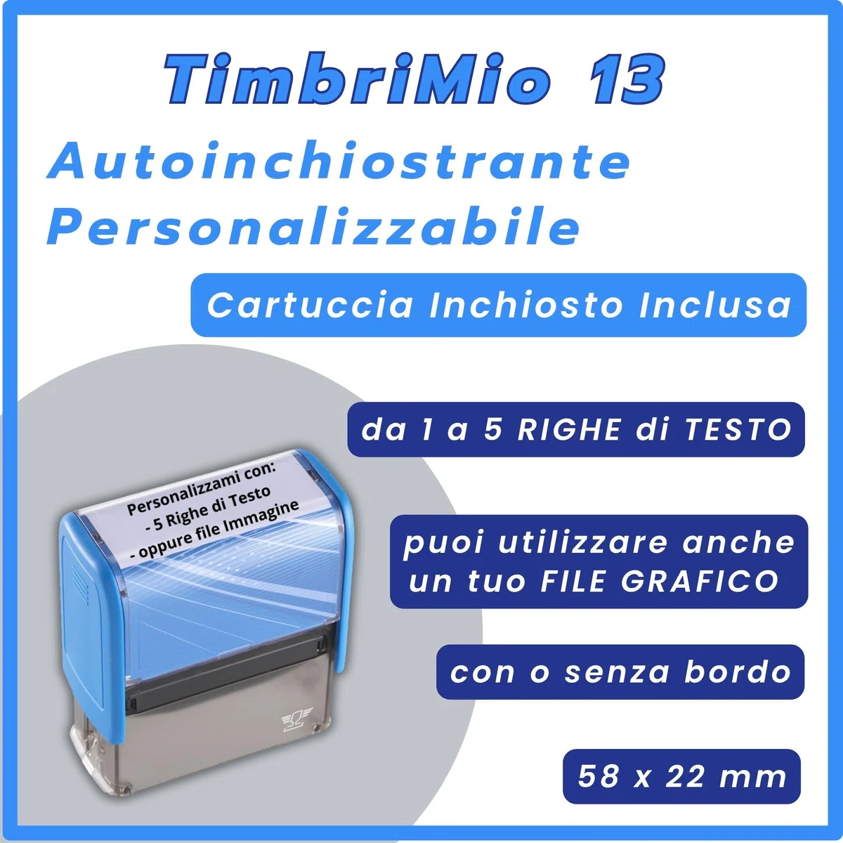 Timbro Personalizzato TimbriMio | Timbri Personalizzati fino a 5 Righe Autoinchiostrante | Timbro Personalizzabile con Testo o Logo – Inchiostro Nero Incluso