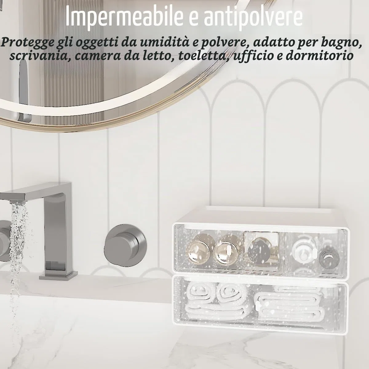 Organizzatore da scrivania - Cassetti - Scatola portaoggetti impilabile con 3 cassetti - Unità portaoggetti bianca - Cassetto per cancelleria casa, scuola (2 strati piatti)