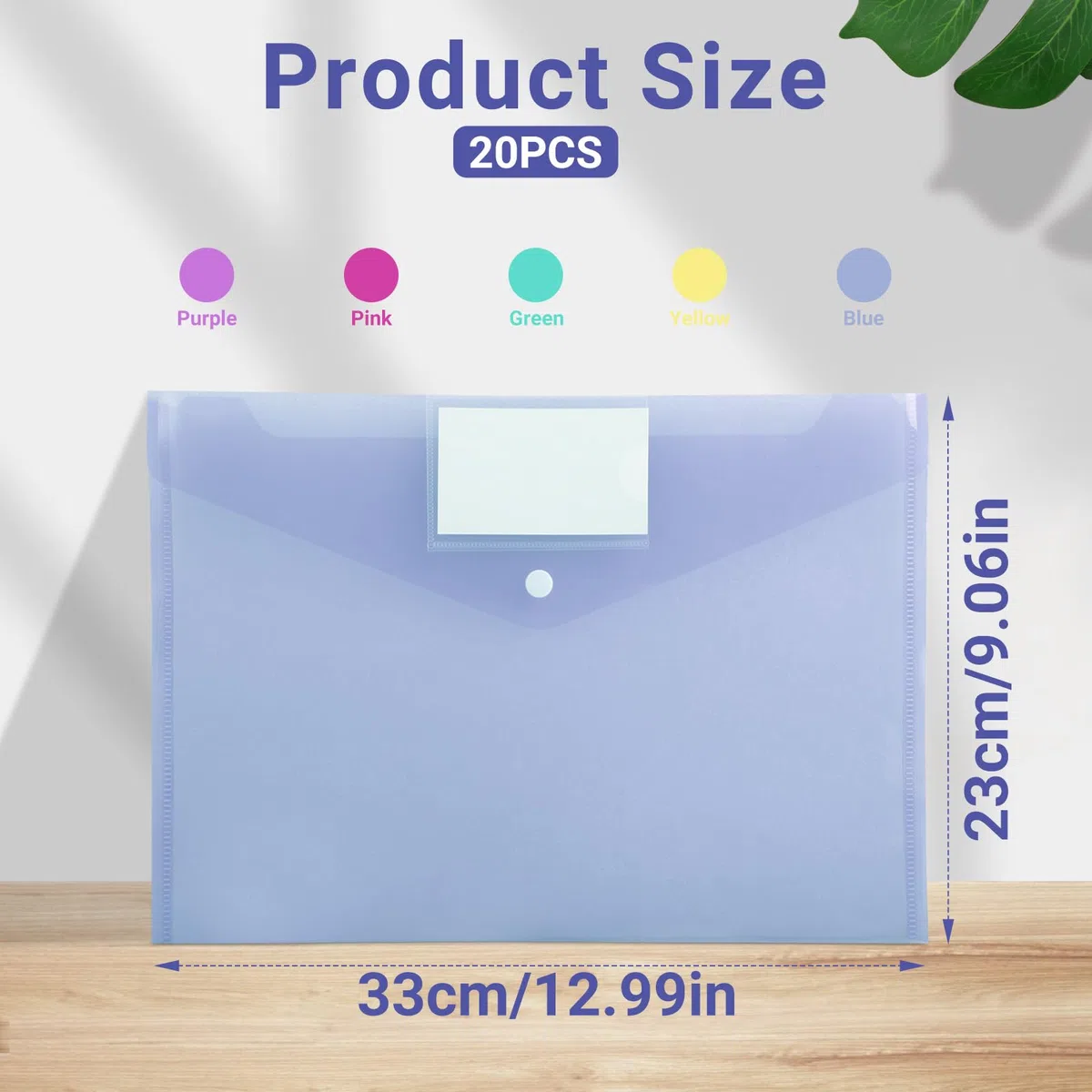 Cartelline Portadocumenti A4 Impermeabili – Set da 20 – Buste Plastica A4 con Etichette – Chiusura a Pressione 5 Colori Cartelline Trasparenti per Ufficio Scuola Archivio