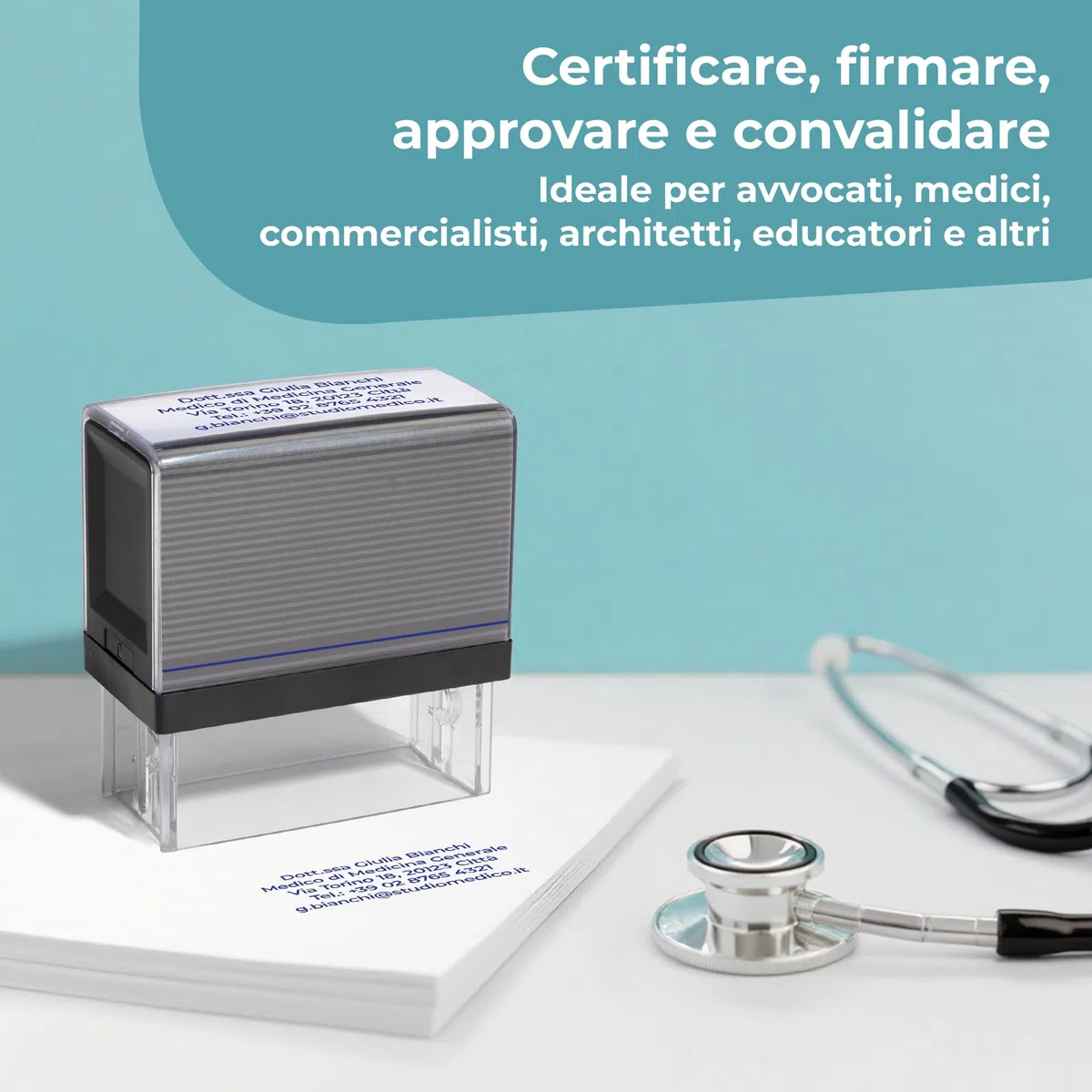 Cimpress Timbro Auto-Inchiostrante Personalizzato con Testo, per Nome, Indirizzo o Azienda, 5,7 x 2,1 cm, Inchiostro Nero, Ideale per Documenti, Fatture e Ufficio