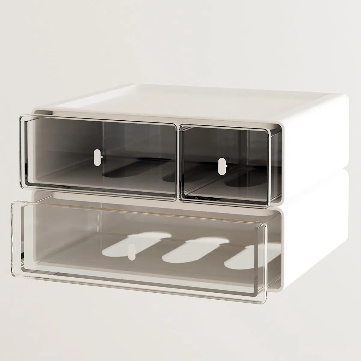 Organizzatore da scrivania - Cassetti - Scatola portaoggetti impilabile con 3 cassetti - Unità portaoggetti bianca - Cassetto per cancelleria casa, scuola (2 strati piatti)