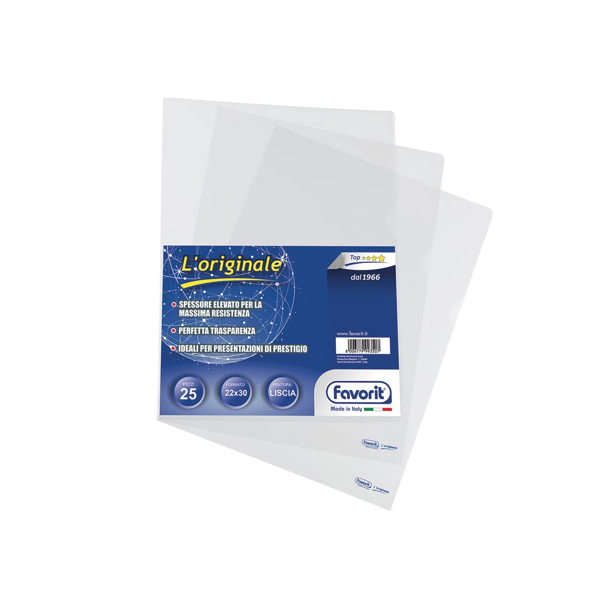 Favorit 100460046 Cartellina Aperta a L Spessore Top Formato Interno 22X30 cm Trasparente, Confezione da 25 Pz.