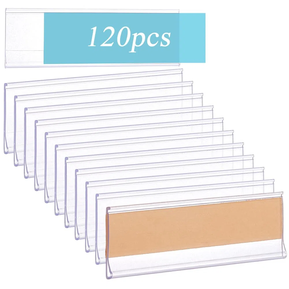 BENECREAT 120 pz Porta Etichette Autoadesive, Porta Etichette per Cartellini Dei Prezzi In PVC Rettangolare Da 7.7x2.5cm per Librerie, Cassette Postali, Scaffali, Contenitori