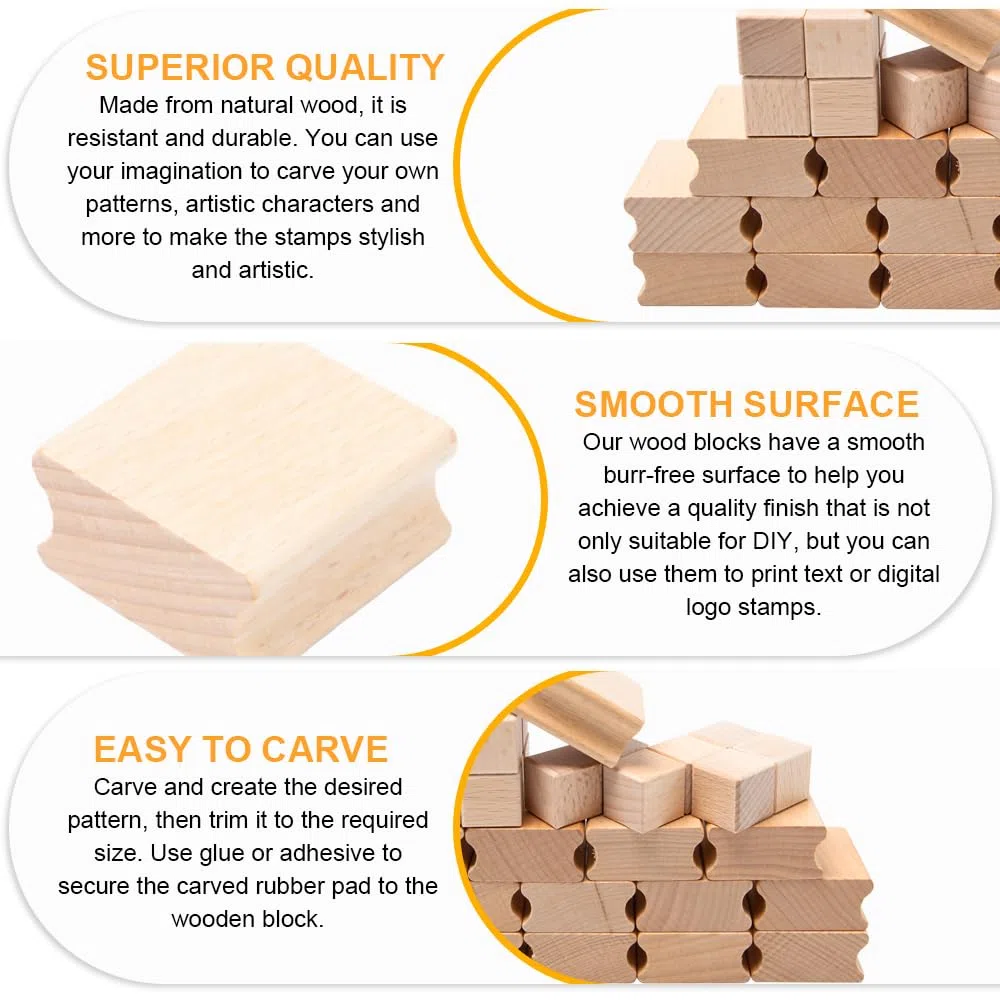 30 Pezzi Supporto per Timbri in Legno Duro 2/4cm con Gomma per Timbri per Fissare Il Timbro, Timbro Vuoti in Legno non Finito per fai da te, Artigianato
