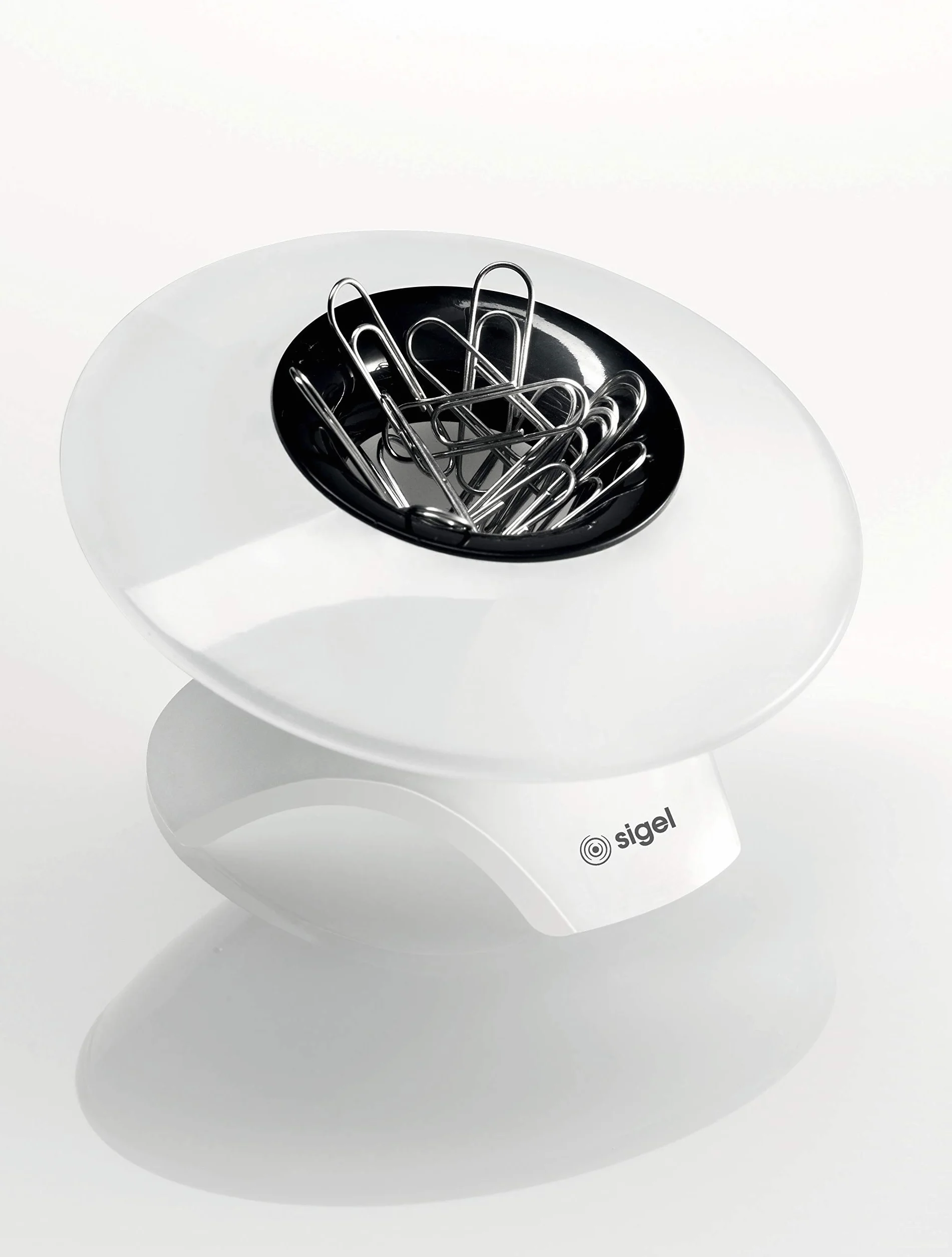 SIGEL SA101 Portafermagli Eyestyle magnetico, bianco/nero, incl. 50 fermagli da ufficio, 1 pz