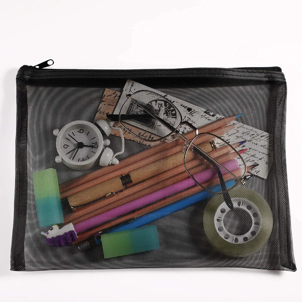 Pendancy Astuccio da viaggio e ufficio in nylon, ultra leggero, con cerniera, in rete, dimensioni assortite, 5 pezzi (nero, assortito)