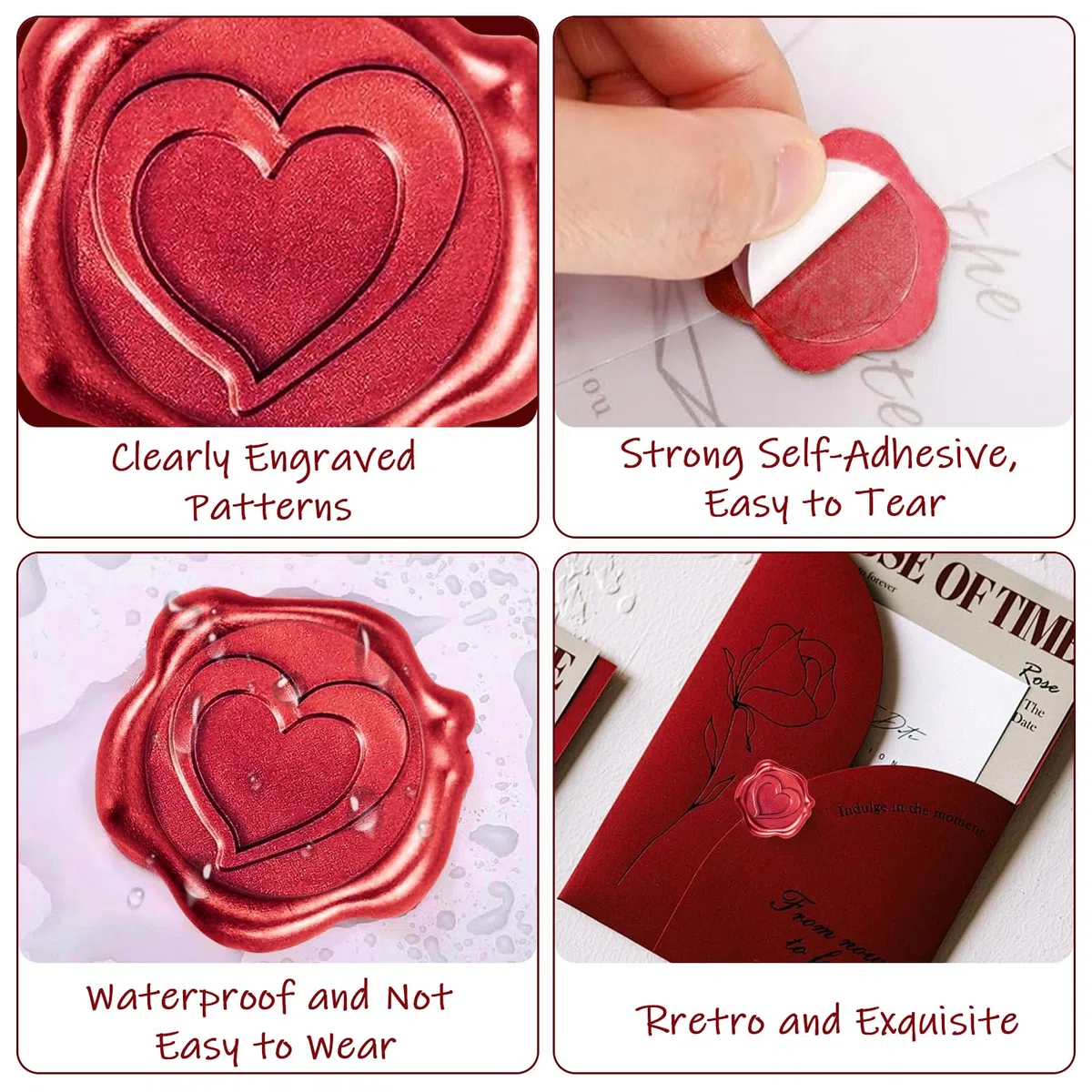 50 Pezzi Adesivi Ceralacca Rosso, Sigillo Ceralacca Adesivo, Cera Lacca Adesiva Rosso, Adesivi Vintage Per Lettera Busta Inviti Di Matrimonio Compleanno Natale (Cuore)