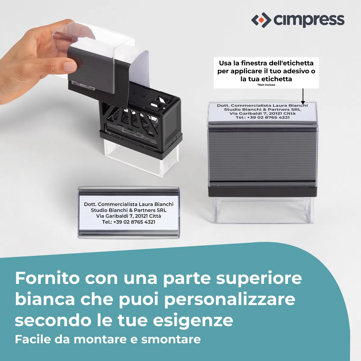 Cimpress Timbro Auto-Inchiostrante Personalizzato con Testo, per Nome, Indirizzo o Azienda, 5,7 x 2,1 cm, Inchiostro Nero, Ideale per Documenti, Fatture e Ufficio
