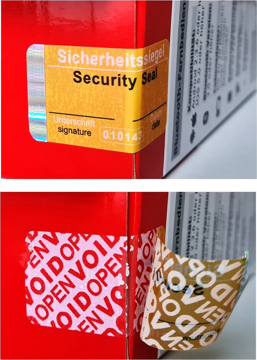 60 pezzi - Sigillo di sicurezza con numero di serie, 48 x 25 mm, giallo, scrivibile, sigillo di autenticità
