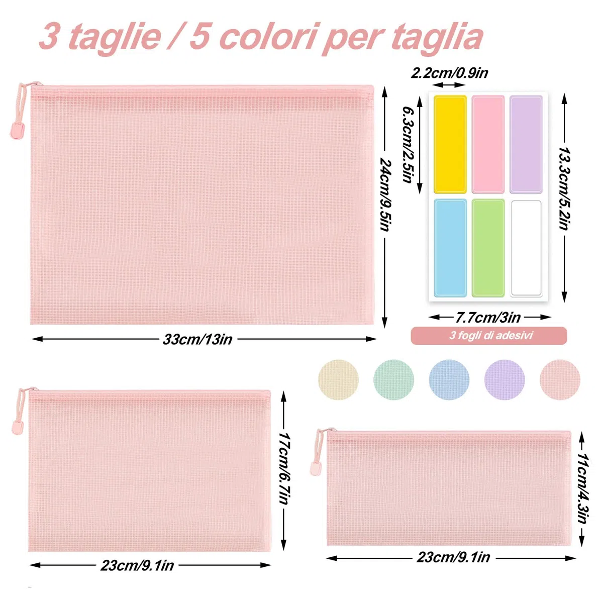 15 Pezzi Borse di File Mesh A4/A5/A6, Busta Porta Documenti con Cerniera, Buste Plastica Zip, Sacchetto di Zip Impermeabile, Buste a Rete Organizzatrici Documenti con Zip, per Ricevute, Documenti