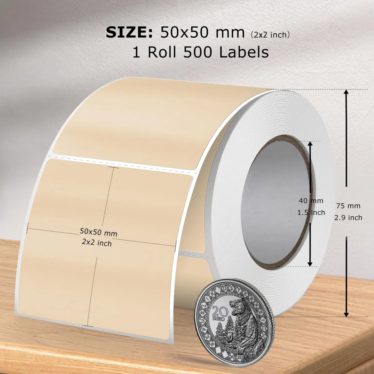 Etichette Termiche Cachi 50 X 50 mm Rotolo Vinile Impermeabile Adesivo Termico Quadrato Etichette Stampabili per Ufficio Designs Codice a Barre Spedizione 500 Pezzi