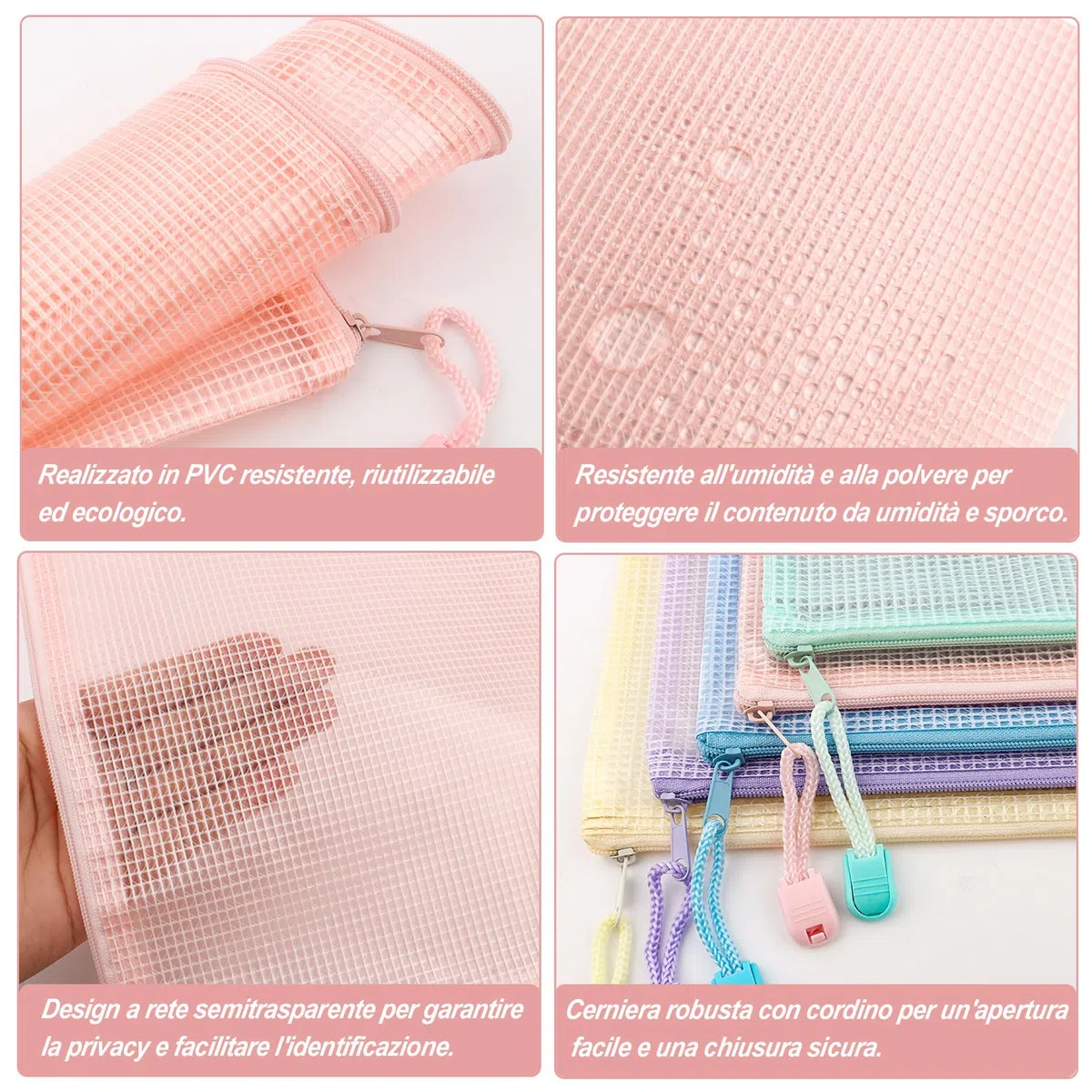15 Pezzi Borse di File Mesh A4/A5/A6, Busta Porta Documenti con Cerniera, Buste Plastica Zip, Sacchetto di Zip Impermeabile, Buste a Rete Organizzatrici Documenti con Zip, per Ricevute, Documenti