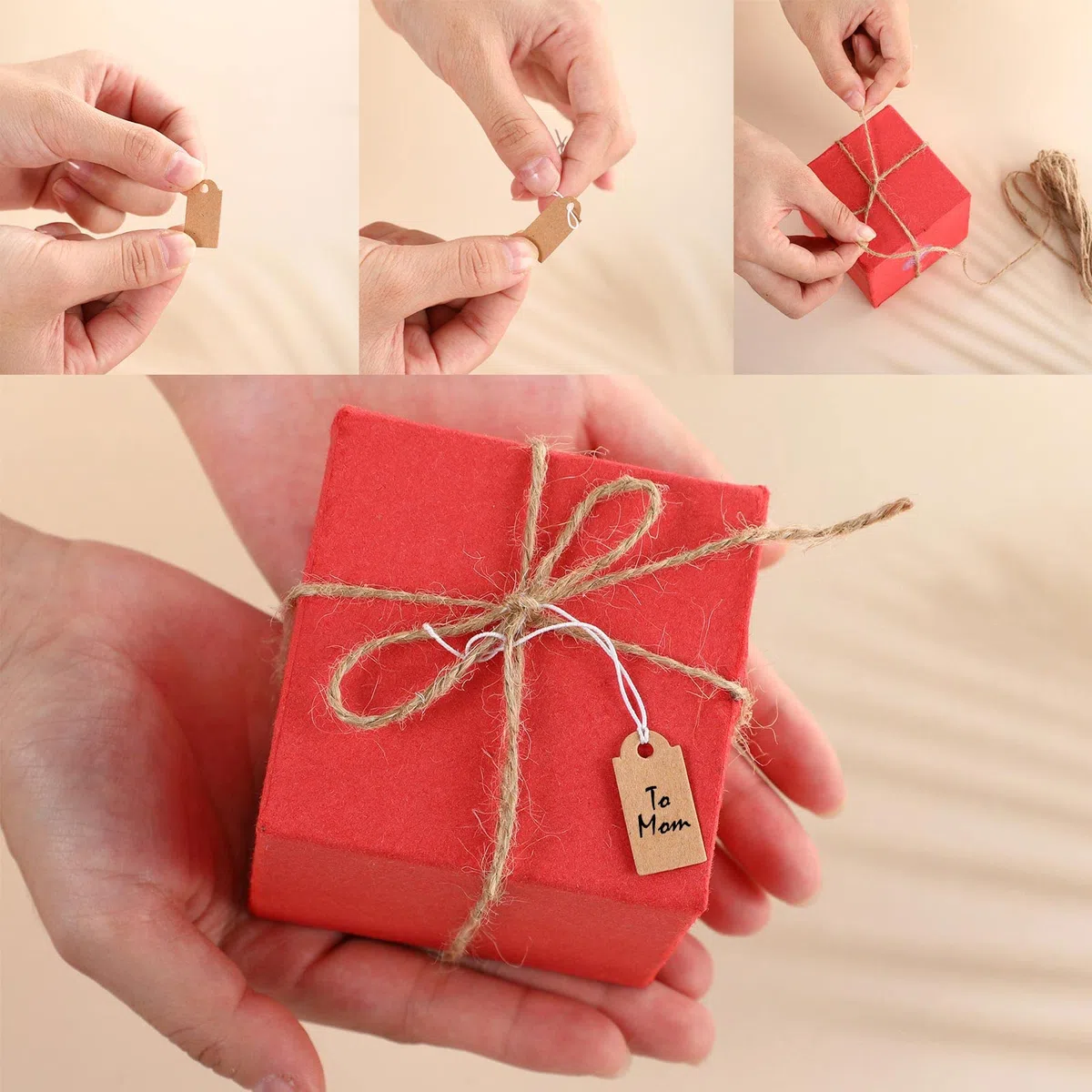 Etichetta Kraft di Marcatura Etichetta di Prezzi Vuoto Scrivibile Etichetta di Prezzi Etichetta per Display con Cordino Elastico, Kraft (300 Pezzi, 2.6 * 1.2cm)