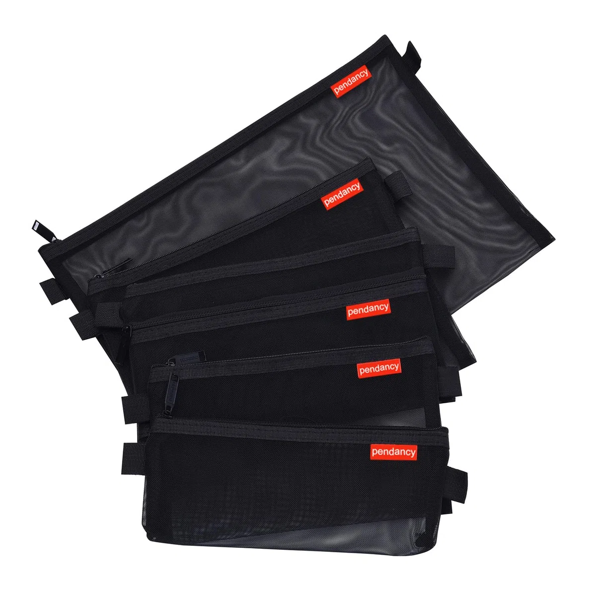 Pendancy Astuccio da viaggio e ufficio in nylon, ultra leggero, con cerniera, in rete, dimensioni assortite, 5 pezzi (nero, assortito)