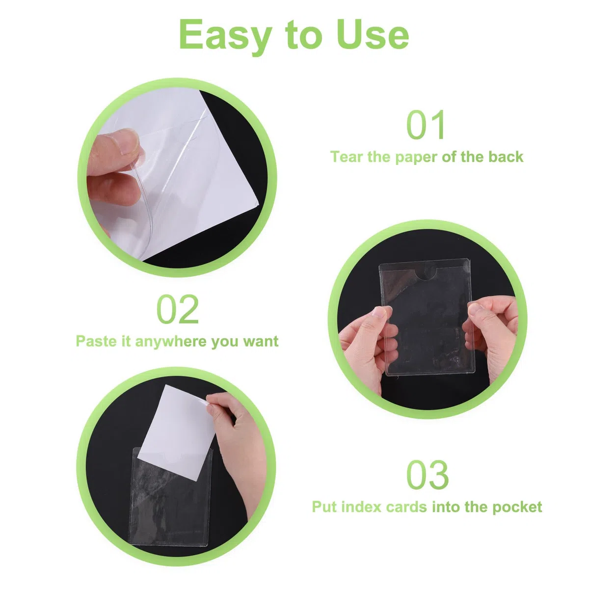 QUARKZMAN 50 Pz Tasche Autoadesive per Carte Indice con Apertura Superiore per Caricamento, 7 x 9 cm Custodia per Etichette Carte Indice Trasparenti in PVC per Carte Biblioteca