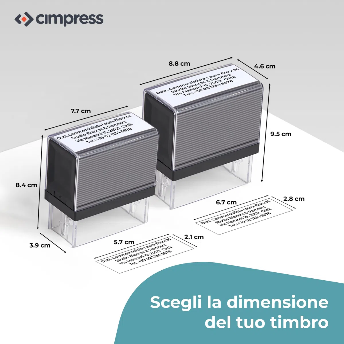 Cimpress Timbro Auto-Inchiostrante Personalizzato con Testo, per Nome, Indirizzo o Azienda, 5,7 x 2,1 cm, Inchiostro Nero, Ideale per Documenti, Fatture e Ufficio