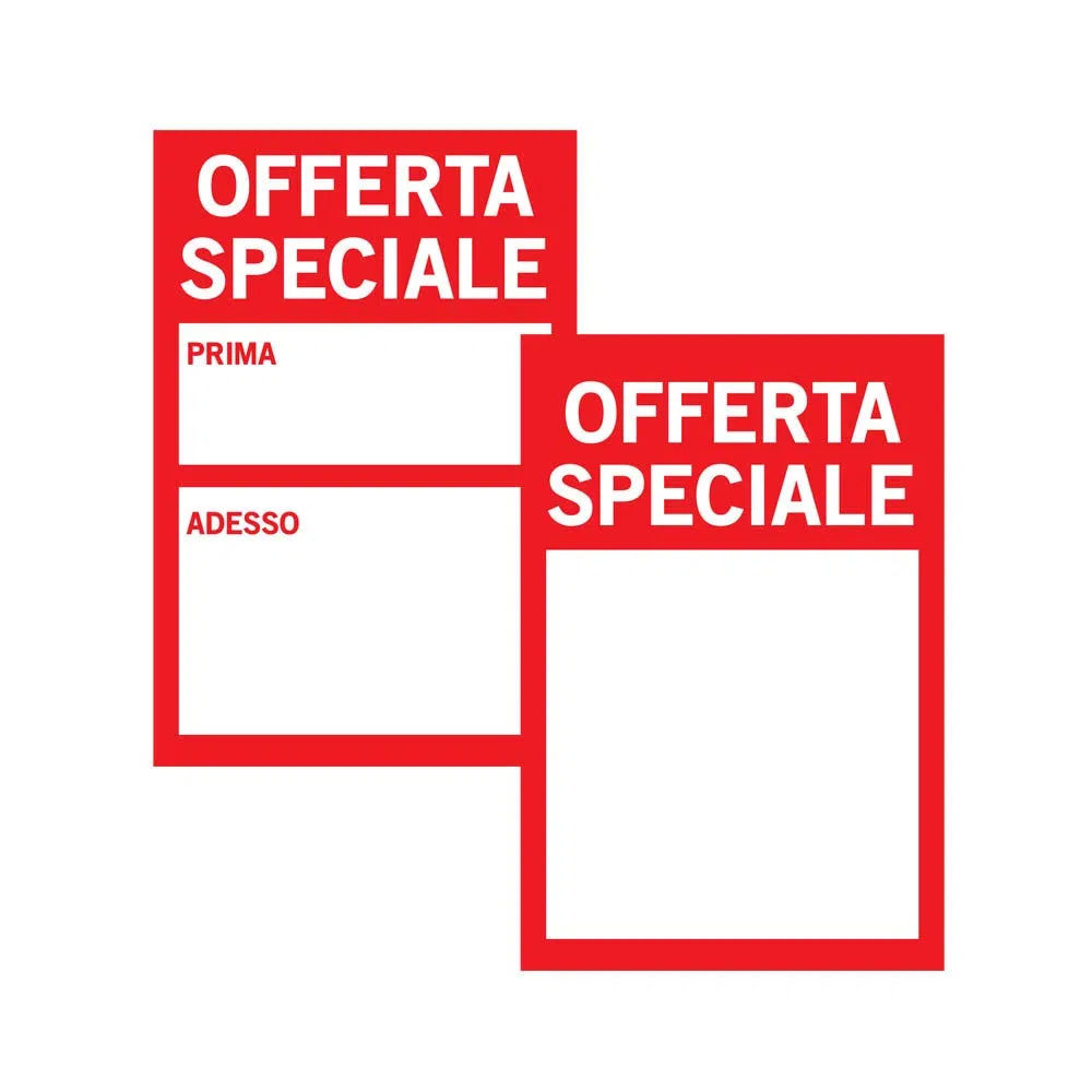 Cartellini segnaprezzi sconti mod. OFFERTA SPECIALE 6x9cm - Fino a 100 targhette segna prezzo Offerta speciale o Saldi (100)