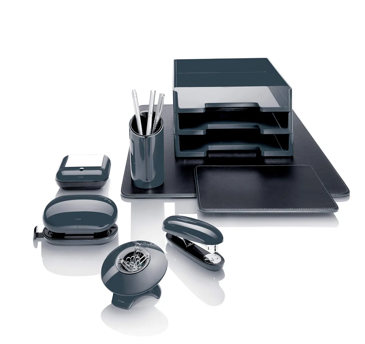 SIGEL SA161 Portafermagli Eyestyle magnetico, grigio scuro/nero, incl. 50 fermagli da ufficio, 1 pz