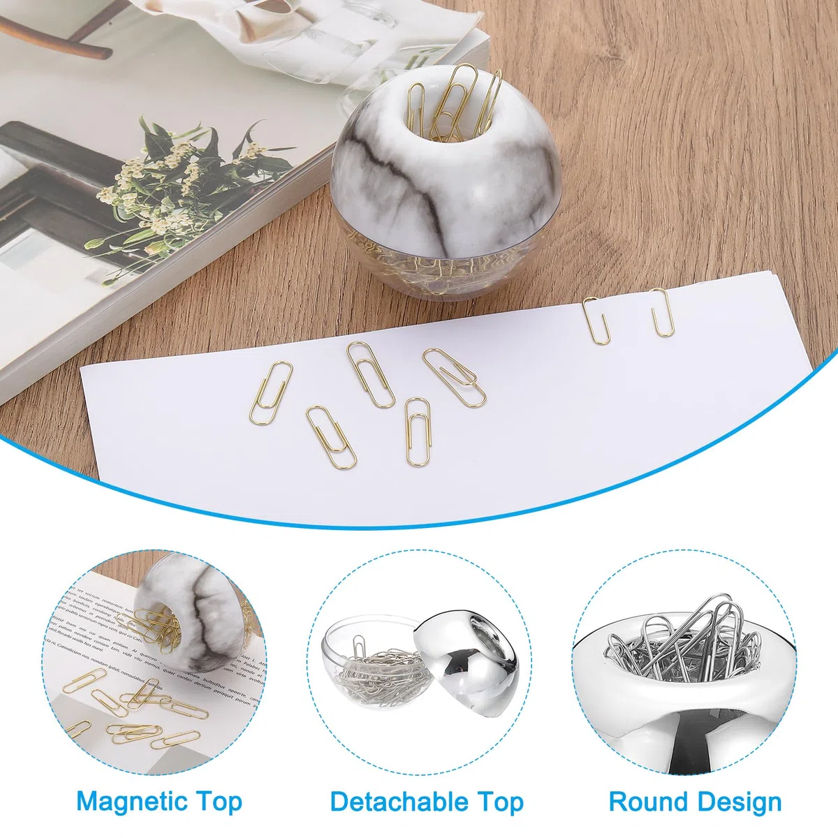 PATIKIL Porta Graffette magnetica Dispenser, Grande Capacità Porta Graffette Rotondo con 100 Graffette per Articoli da Scrivania, Ufficio, Argento