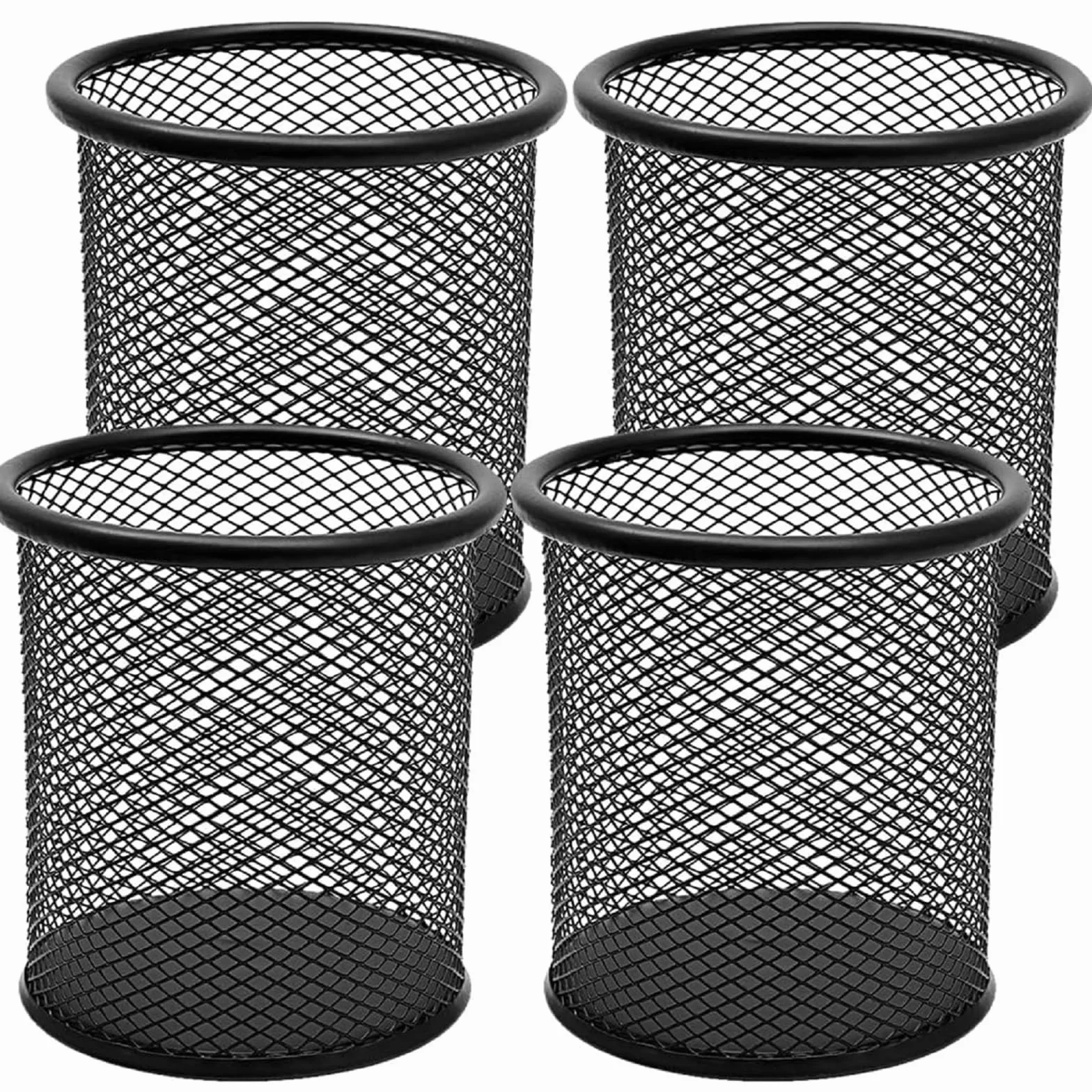DIFIT Portapenne in metallo, porta penne nero, portapenne da scrivania, Portapenne rotondo, 4 pezzi porta penne porta matite per scrivania, Ø:9cm*H:10cm