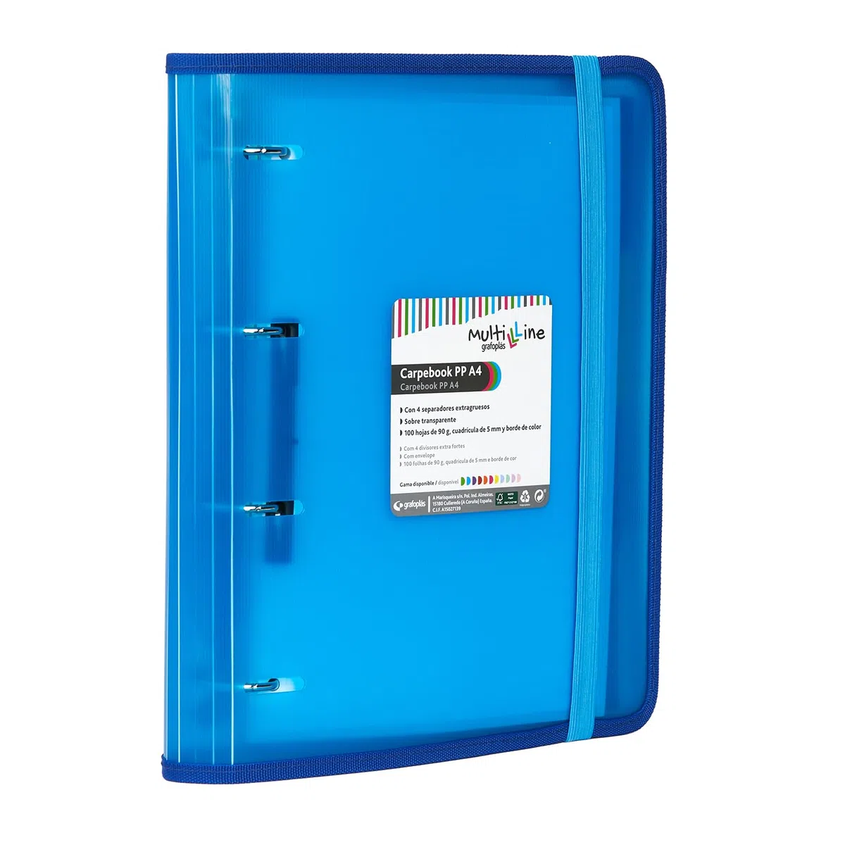 Grafoplás 88100030 Carpebook Multiline a 4 anelli fustellati con ricambio e divisori, A4, blu, polipropilene a righe, Carpebook Multiline