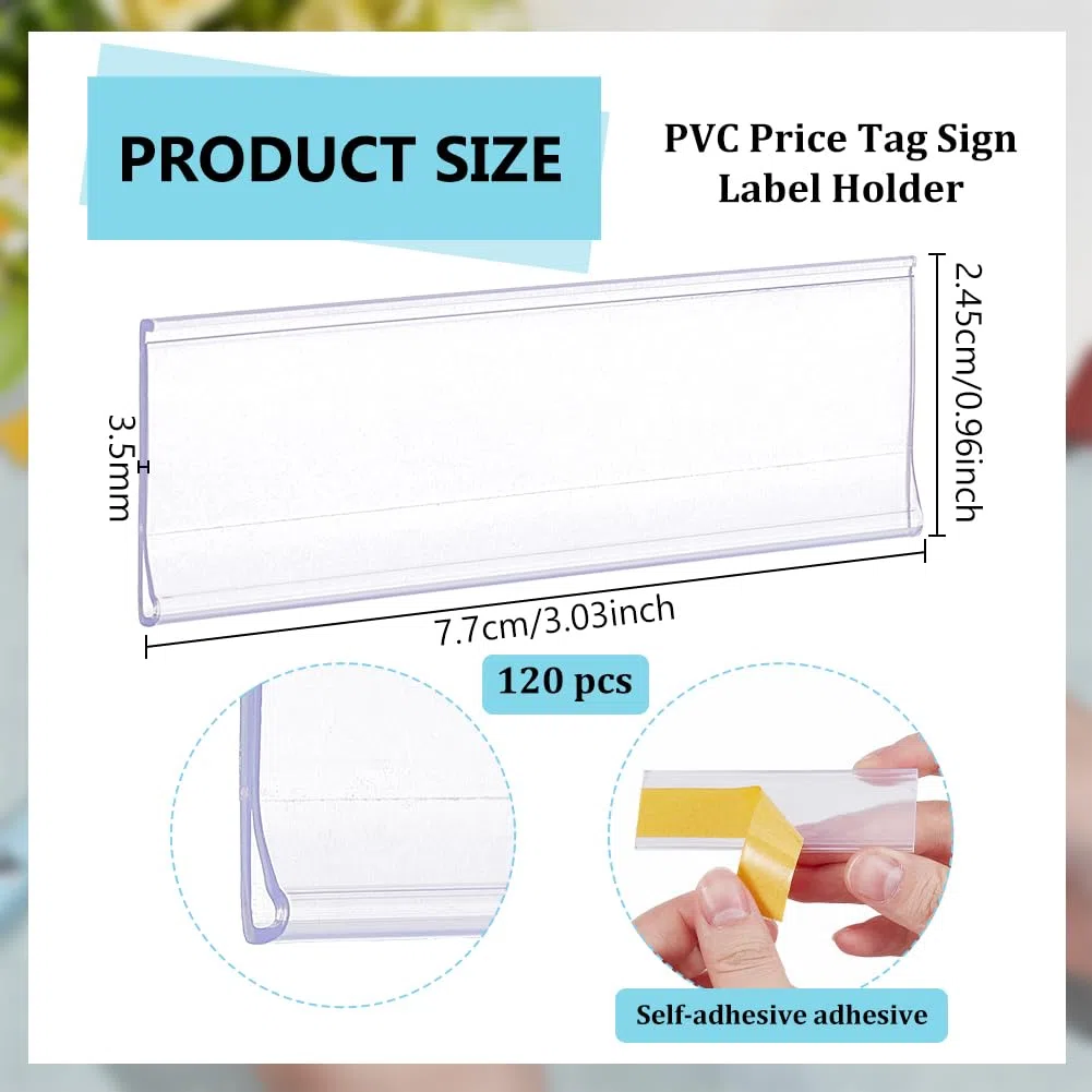 BENECREAT 120 pz Porta Etichette Autoadesive, Porta Etichette per Cartellini Dei Prezzi In PVC Rettangolare Da 7.7x2.5cm per Librerie, Cassette Postali, Scaffali, Contenitori