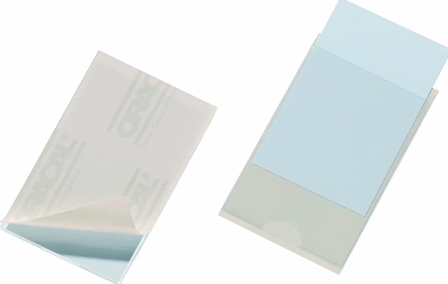 Durable 837919 Pocketfix, tasca adesiva con inserto in cartoncino per cataloghi, portalistini, 57x90 mm, trasparente, confezione da 100 pezzi