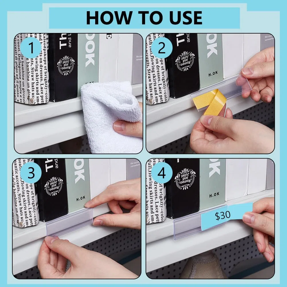 BENECREAT 120 pz Porta Etichette Autoadesive, Porta Etichette per Cartellini Dei Prezzi In PVC Rettangolare Da 7.7x2.5cm per Librerie, Cassette Postali, Scaffali, Contenitori