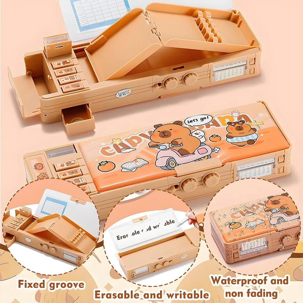 Capybara Astuccio Multifunzione Pop Up, 12 In 1 Multicolori Penna, Capybara Set di Astuccio, Con Serratura a Password, Penna a Sfera Retrattile, Regalo Carino per Bambini & Studenti