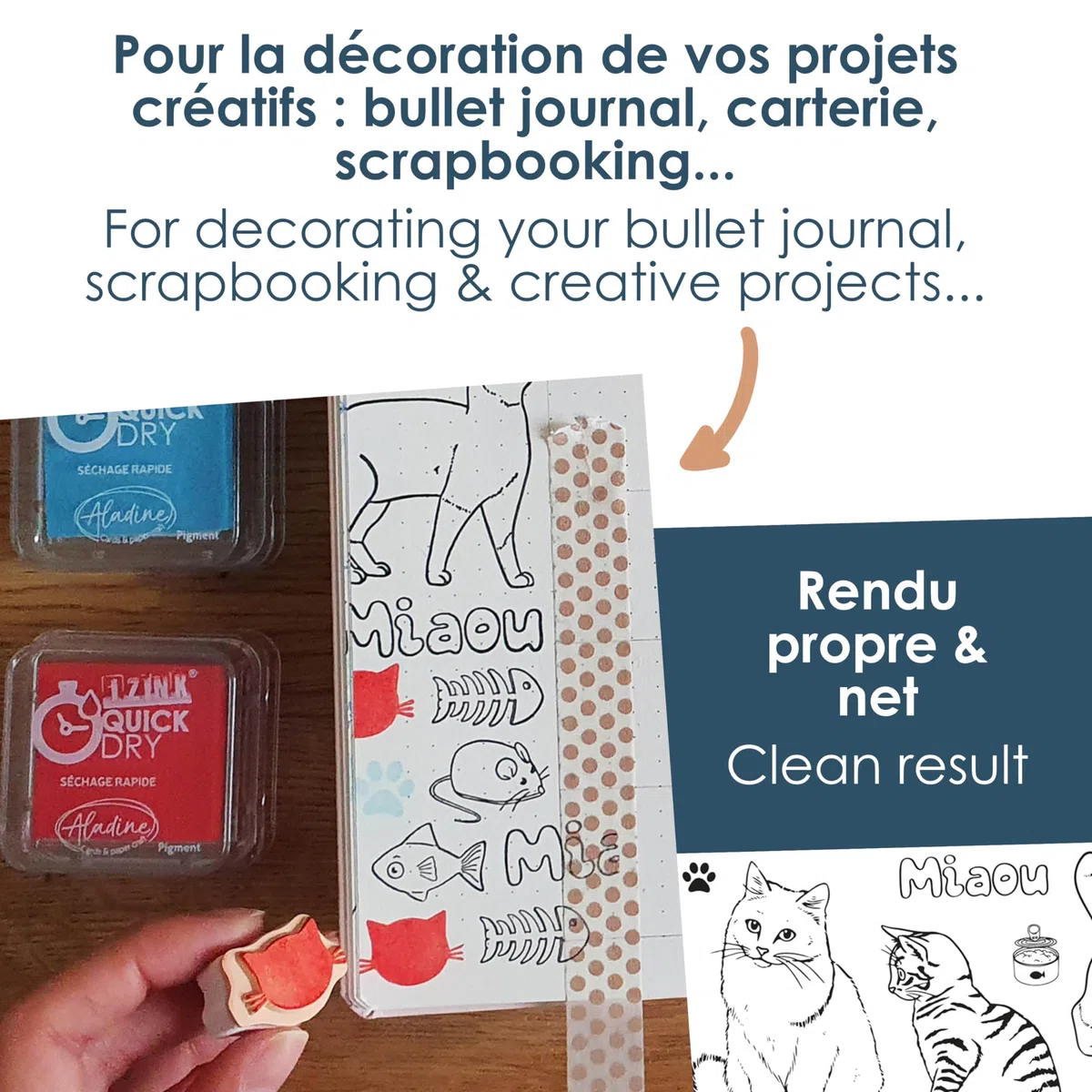 Aladine -16 Timbri Gatti con Inchiostratore - Schiuma & Gomma - per Carteria, Bullet Journal, Scrapbooking, Hobby, Disegno - Creative Stamp - Idea Regalo Bambino Adulto, 03714