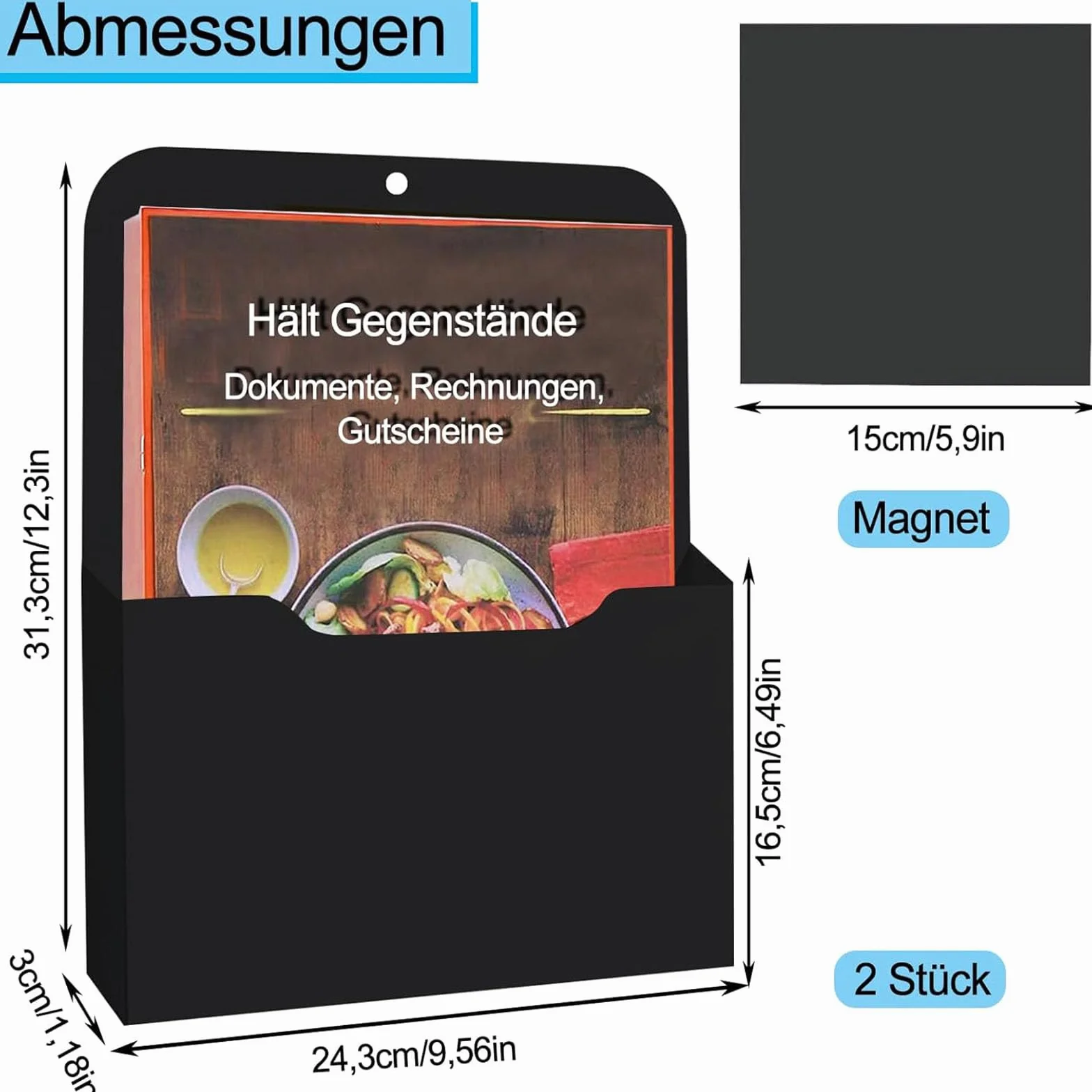 Porta Pennarelli Magnetico,2 Pezzi Supporto Magnetico per Carta A4 Supporto per Lettere, Magnete, Organizzatore, Supporto Magnetico per Giornali a Parete, Lavagna, Frigorifero, Nero