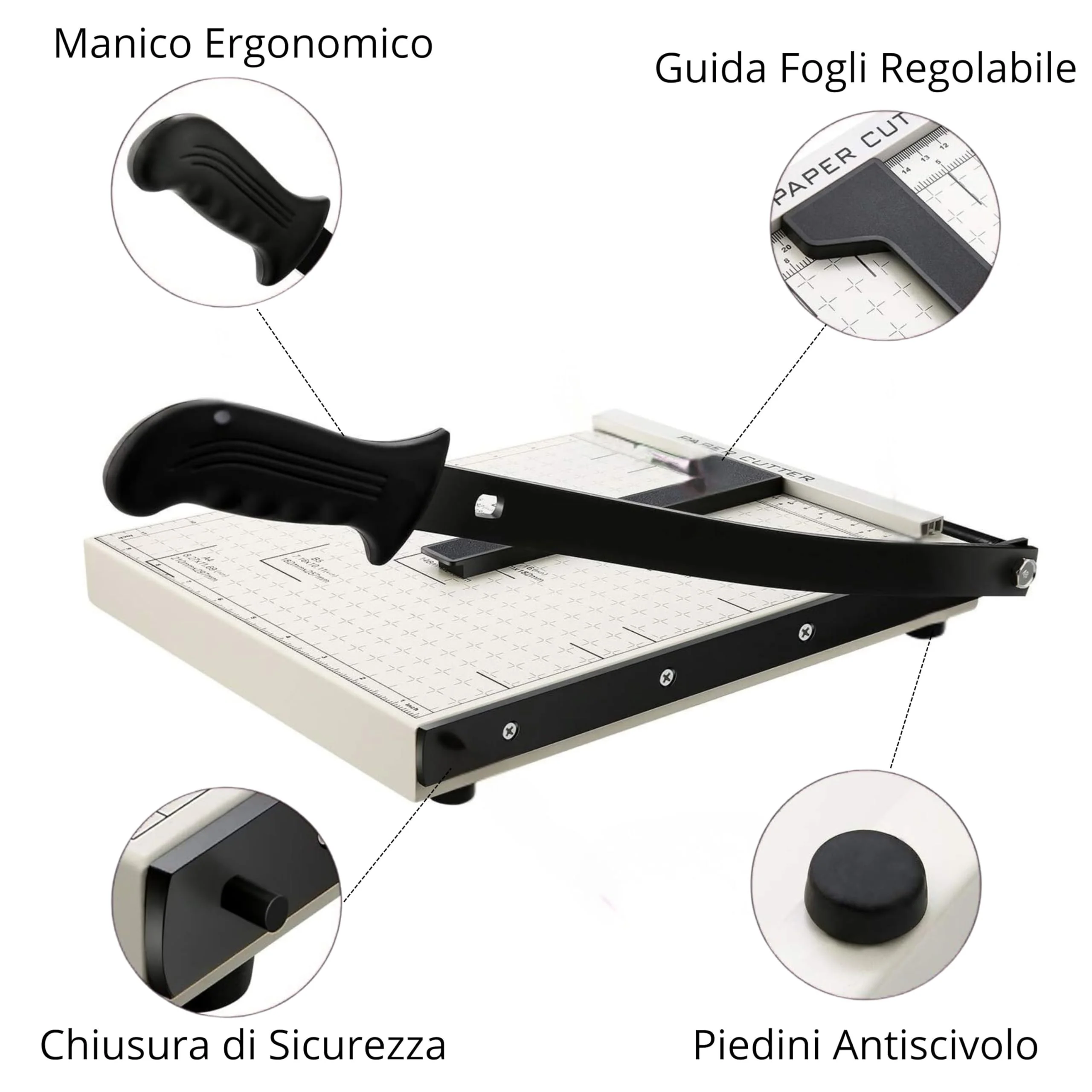 Yasta Taglierina per Carta A4 a Leva Tagliacarte a Ghigliottina per Ufficio Scuola Casa Taglia Documenti Fogli A4 A5 B5 B6 B7 Max 30 cm con Base Graduata