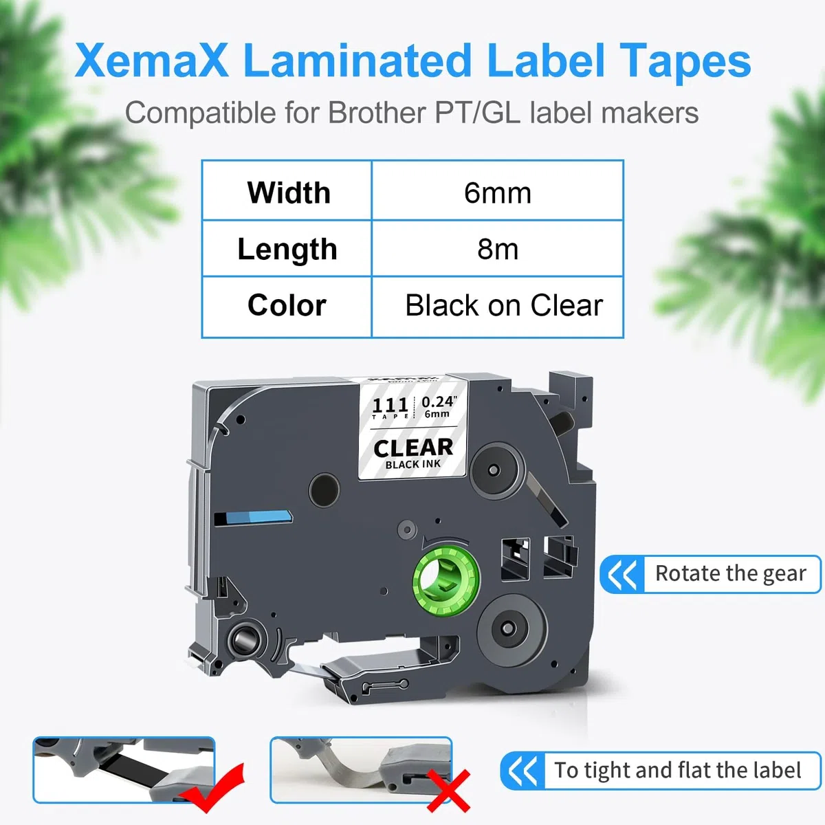 4x XemaX Nastro per Etichette Compatibile con Brother 6mm TZe-111 TZ-111 Ptouch Cassetta di Nastri Nero su trasparente per Brother P-Touch PT-1010 E110 H100R H110 H101C H108 E100 H100LB H105 P300BT