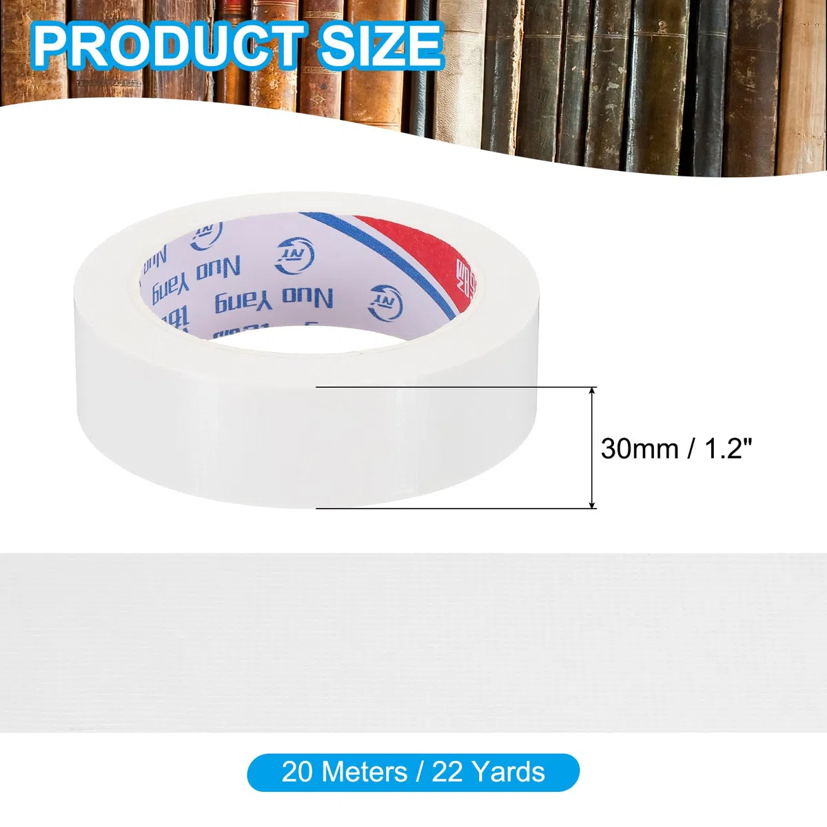 PATIKIL Nastro per Rilegatura 1.2"x0.007", 22 Iarde Nastro per Riparazione Rilegatura Tessuto, Nastro per Rilegatura Autoadesivo per Riparare Vecchi Libri, Bianco